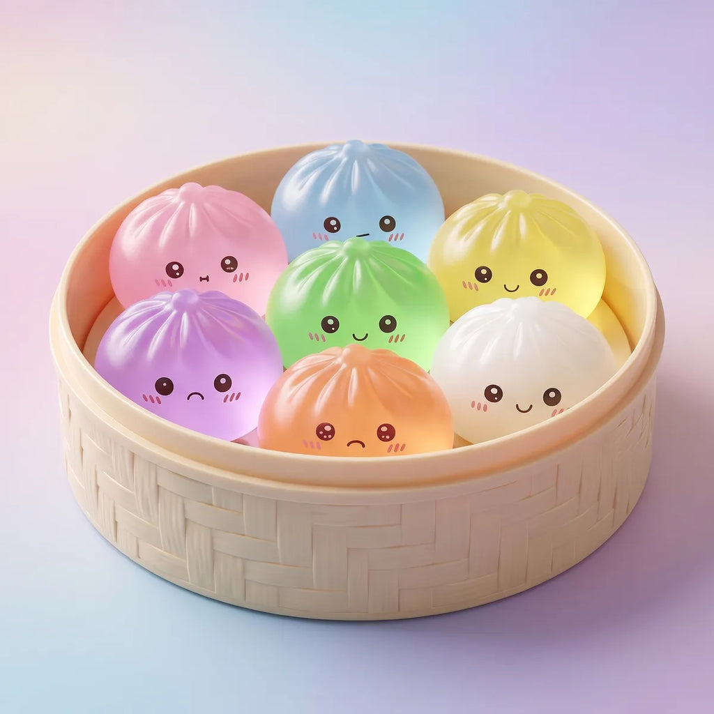 Lot de 7 Mini Squishy Dumpling Sucre — macro de la surface