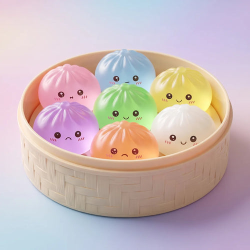 Lot de 7 Mini Squishy Dumpling Sucre — macro de la surface