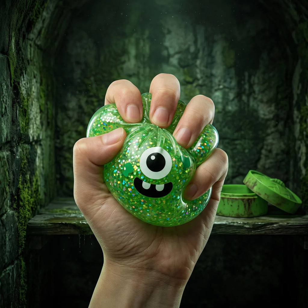 Squishy Dumpling Monstre vert à un œil — Halloween — pressé, reprise lente de la forme