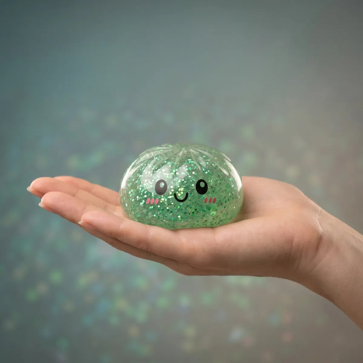 Squishy Dumpling Mystère Paillettes — tenu dans la main