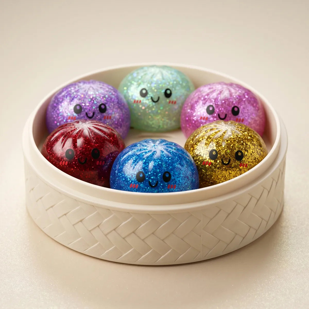 Squishy Dumpling Mystère Paillettes — macro de la surface