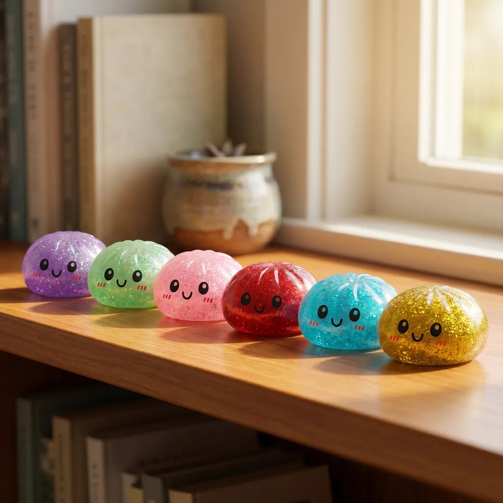 Squishy Dumpling Mystère Paillettes — dans son panier vapeur en bambou