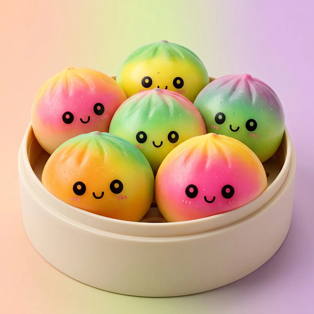 Mini Squishy Dumpling Mystère Dégradé — dans son panier vapeur en bambou
