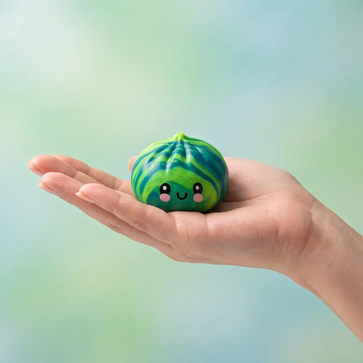 Mini Squishy Dumpling Mystère Tie & Dye — tenu dans la main