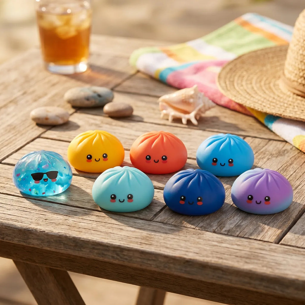 Squishy Dumpling Mystère Été — dans son panier vapeur en bambou