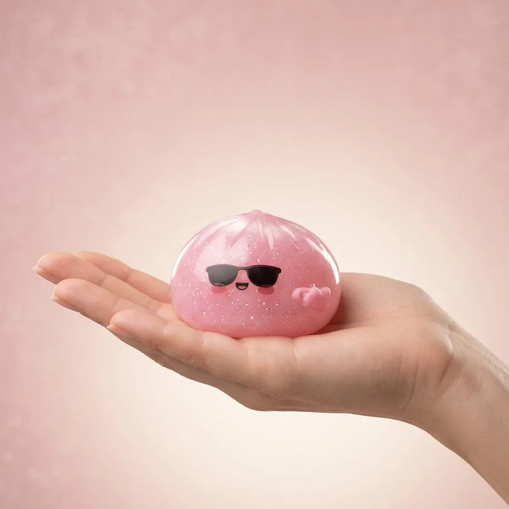 Squishy Dumpling Mystère à Lunettes — tenu dans la main