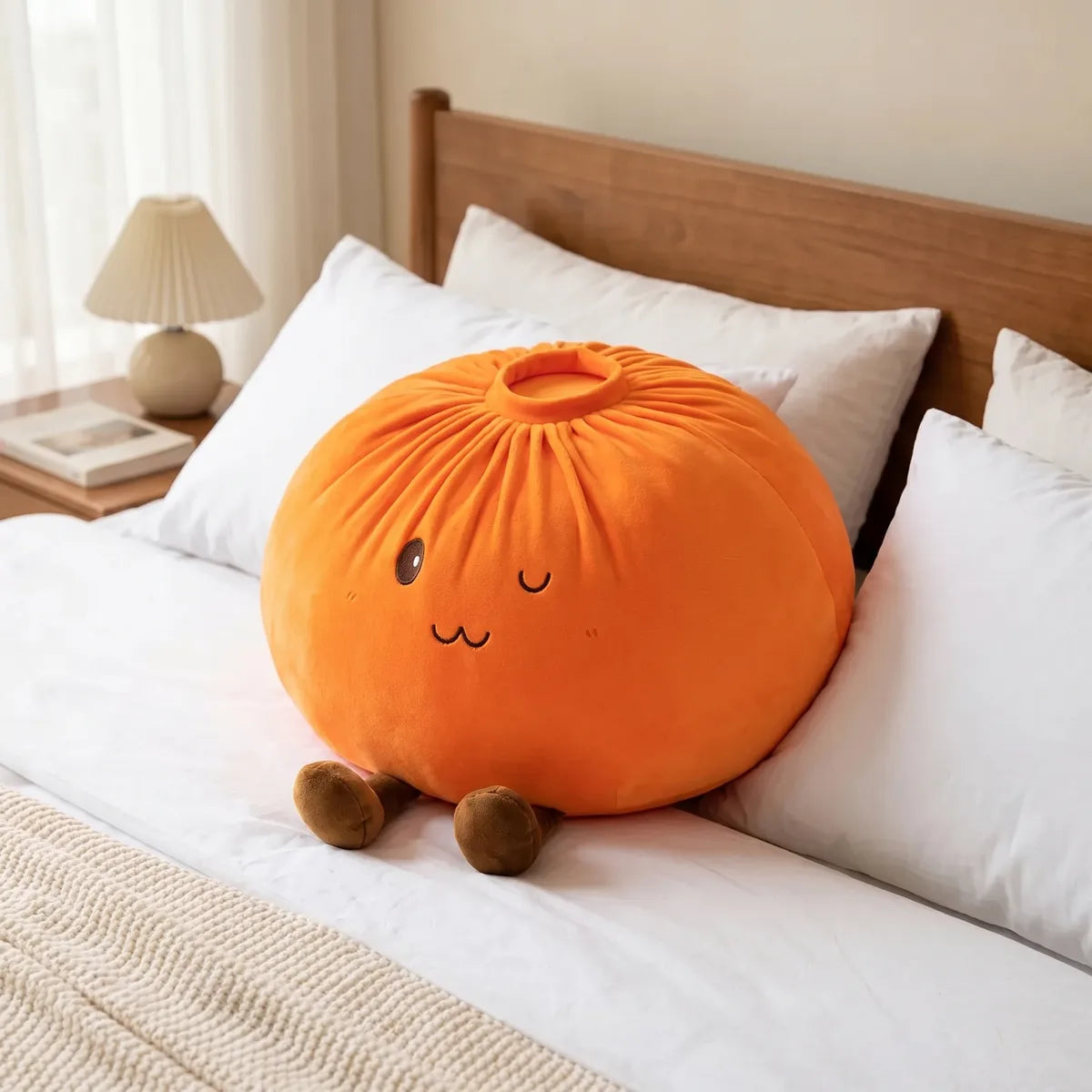 Squishy Dumpling Orange XXL Coussin — dans une chambre