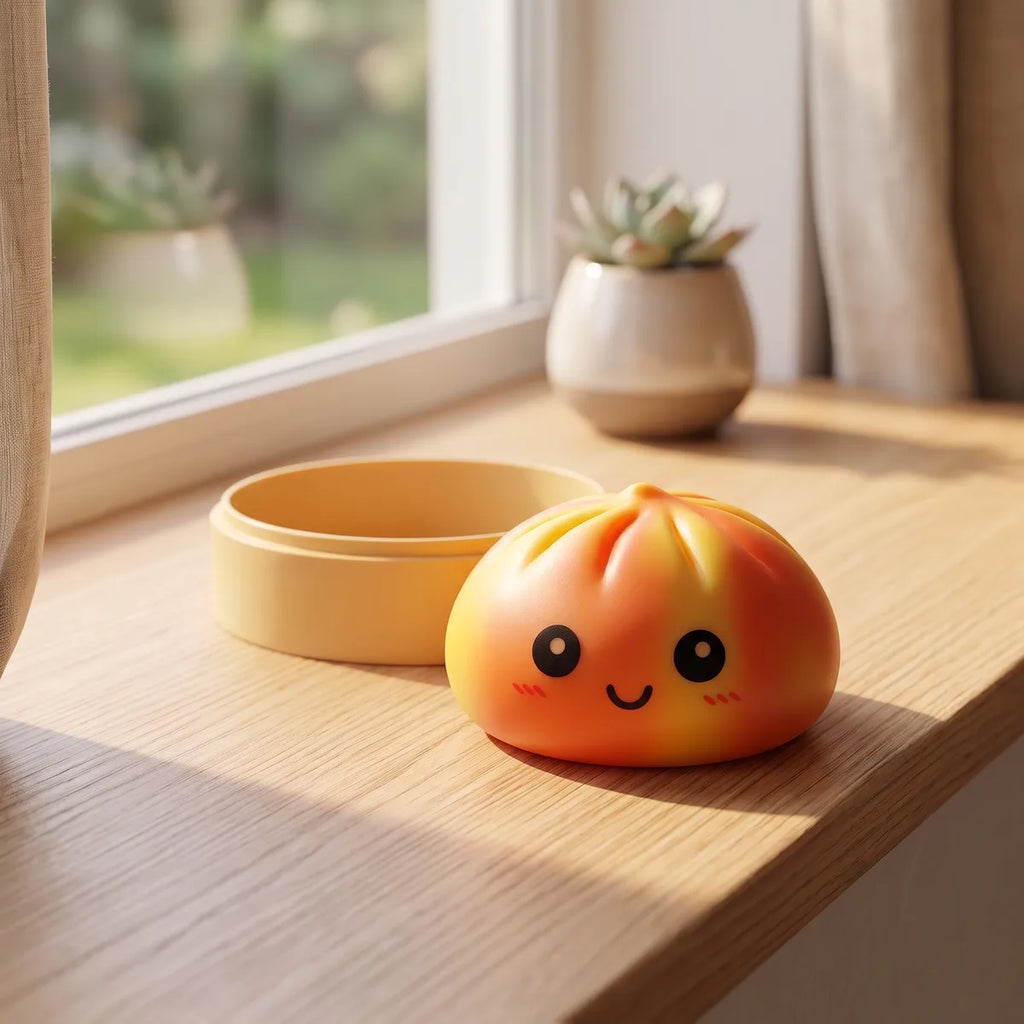 Squishy Dumpling Tie & Dye Orange — en situation sur un bureau