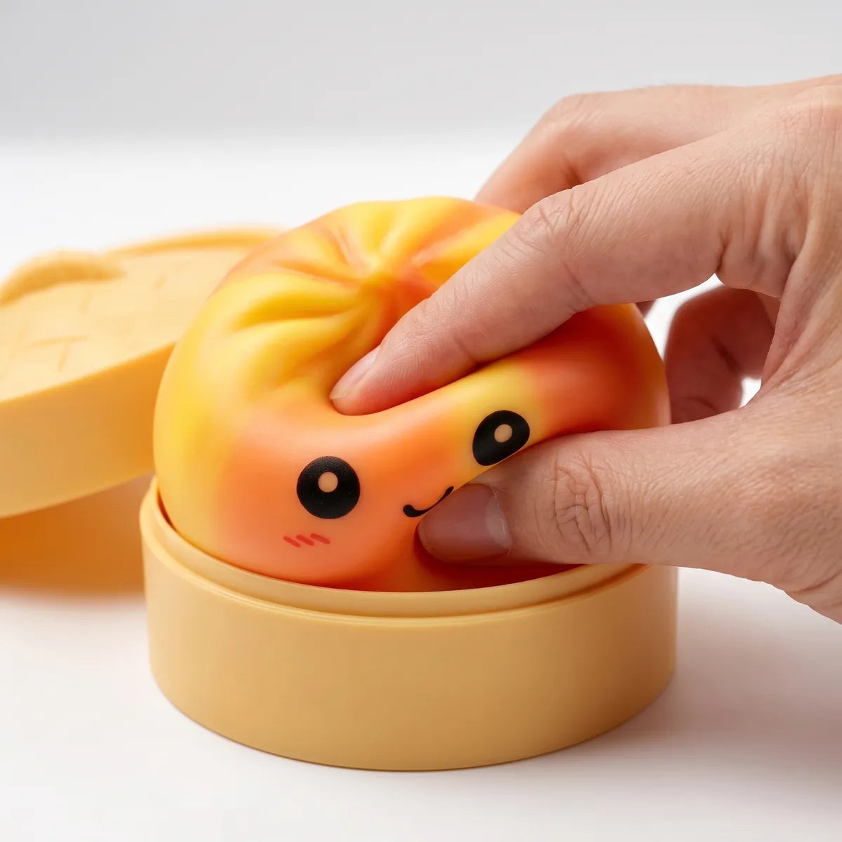 Squishy Dumpling Tie & Dye Orange — pressé entre les doigts
