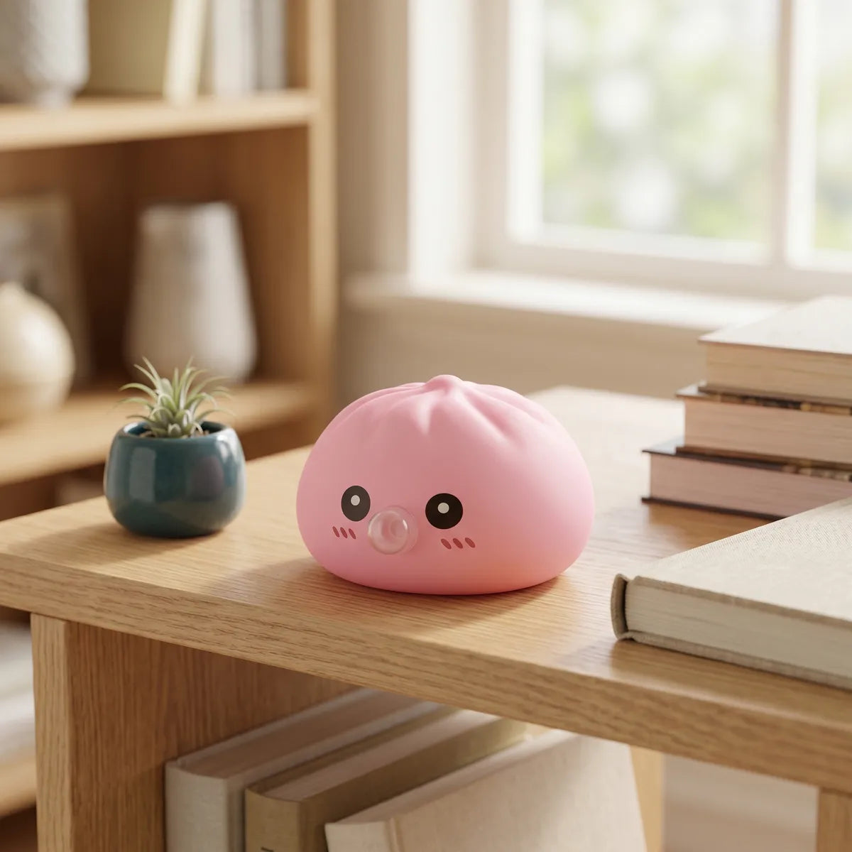 Squishy Dumpling Bubble Rose — dans son panier vapeur en bambou