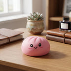 Squishy Dumpling Rose Poudré — dans son panier vapeur en bambou