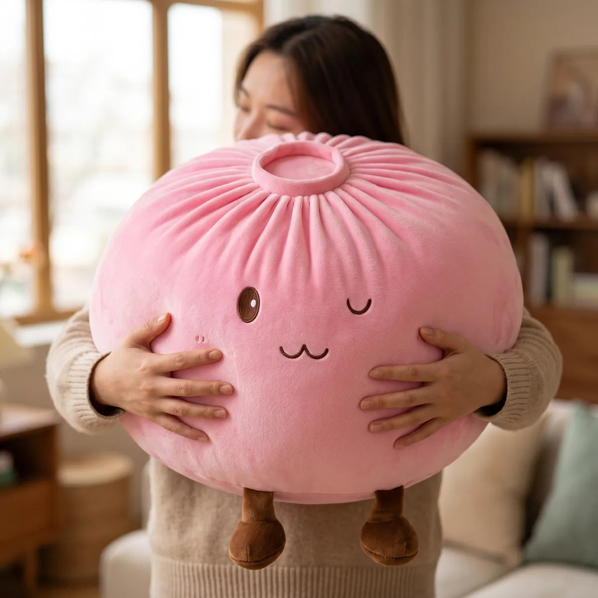 Squishy Dumpling Rose XXL Coussin — serré dans les bras