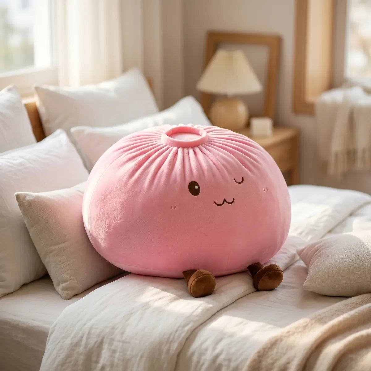 Squishy Dumpling Rose XXL Coussin — dans une chambre
