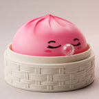 Squishy Dumpling Bubble Rose Marbré — dans son panier vapeur en bambou