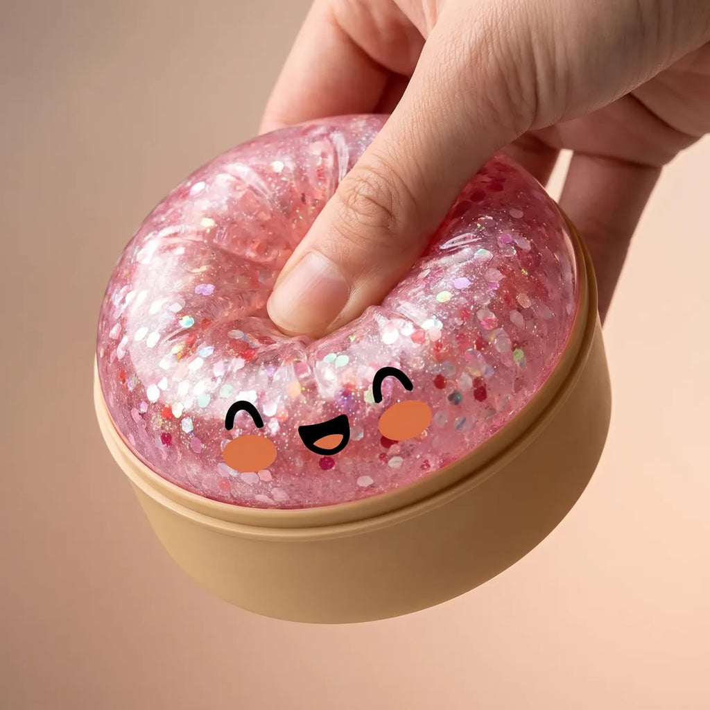 Squishy Dumpling Rose Bubblegum Pailleté — pendant la remontée lente de la pâte