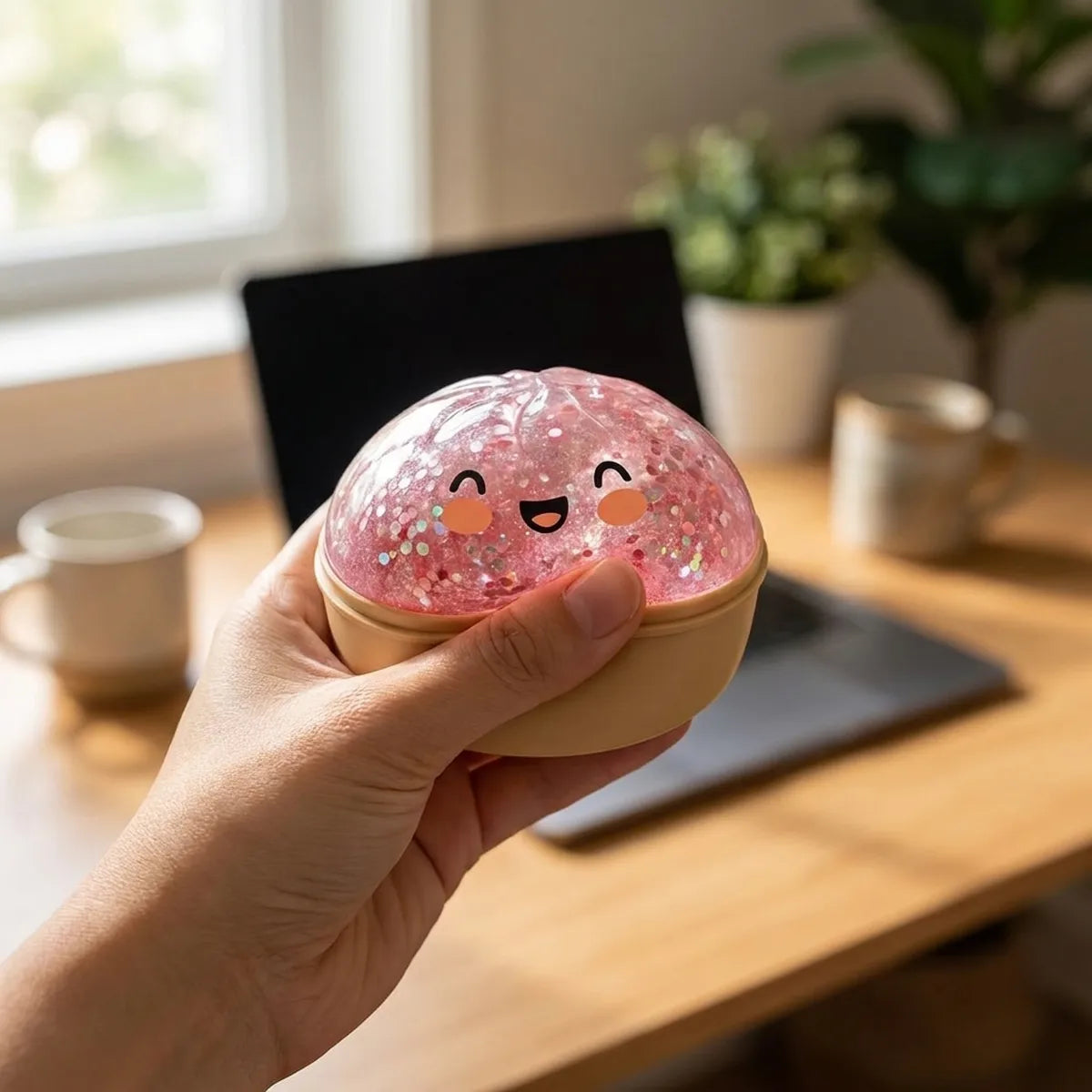 Squishy Dumpling Rose Bubblegum Pailleté — utilisé comme anti-stress