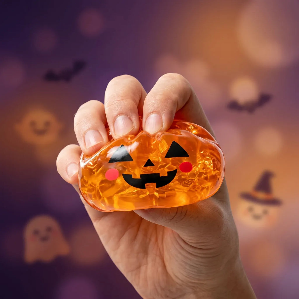 Squishy Dumpling Citrouille translucide — Halloween — pressé, reprise lente de la forme