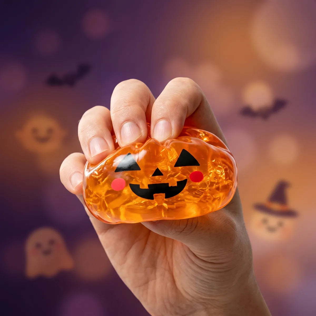 Squishy Dumpling Citrouille translucide — Halloween — pressé, reprise lente de la forme