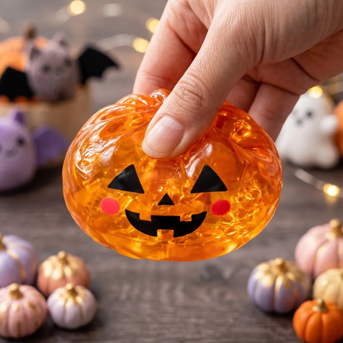 Squishy Dumpling Citrouille translucide — Halloween — gros plan sur la texture