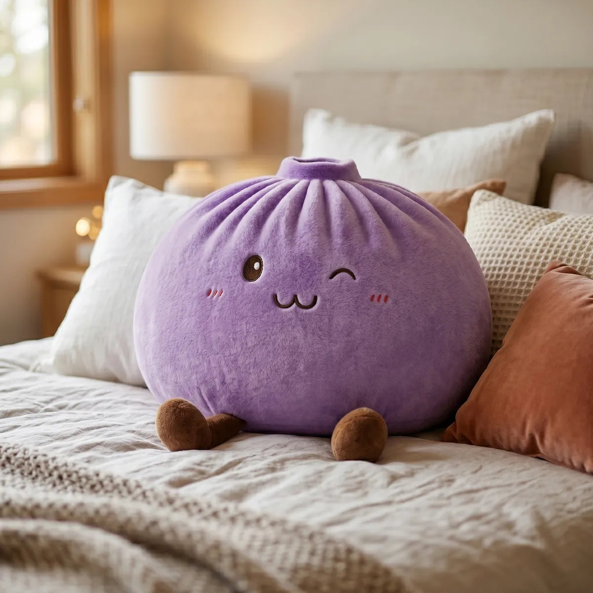 Squishy Dumpling Violet XXL Coussin — dans une chambre