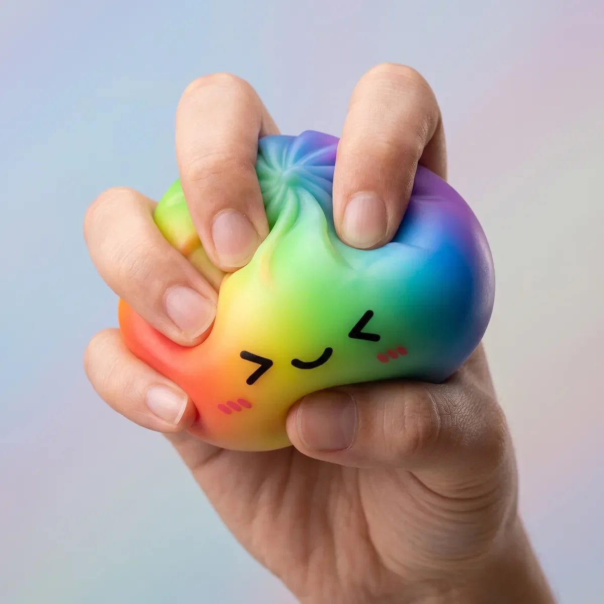 Squishy Dumpling Prisme Arc-en-ciel — pressé entre les doigts
