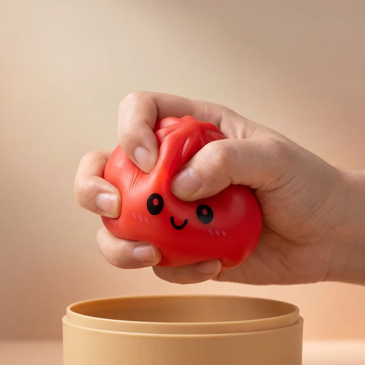 Squishy Dumpling Rouge Cerise en situation de jeu