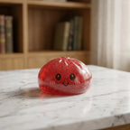 Squishy Dumpling Rouge à Paillettes — posé sur un bureau