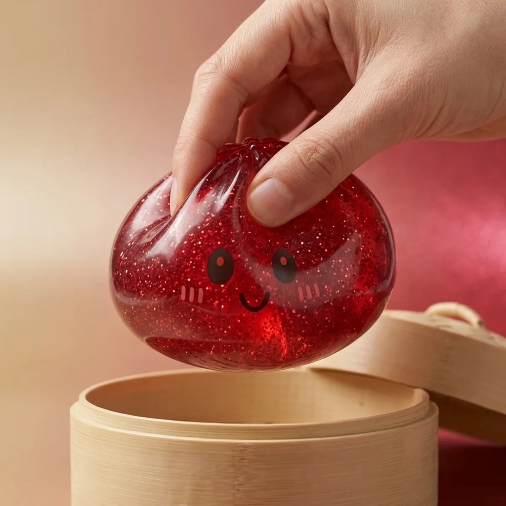 Squishy Dumpling Rouge à Paillettes — complètement écrasé