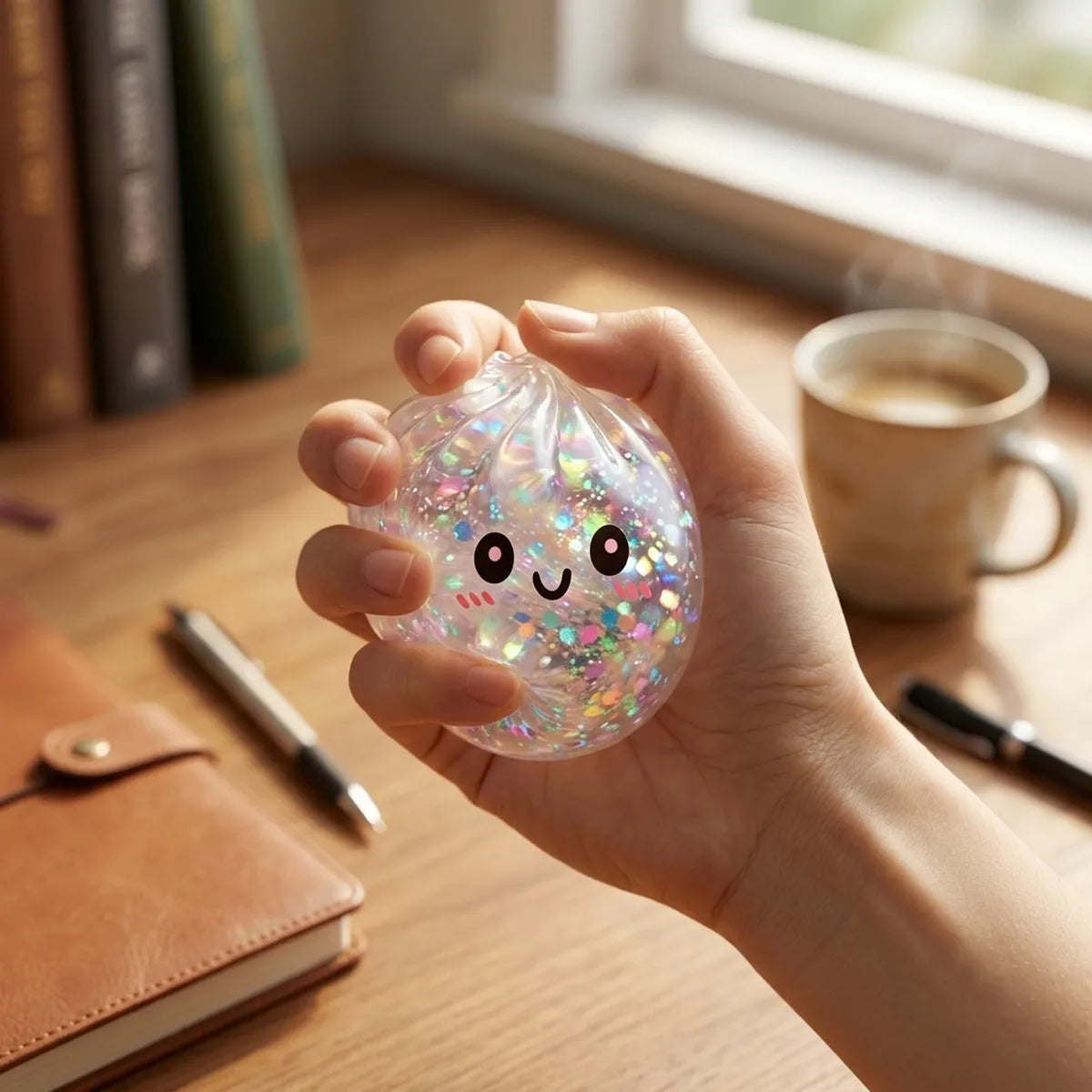 Squishy Dumpling Argenté à Paillettes — en cours d'utilisation