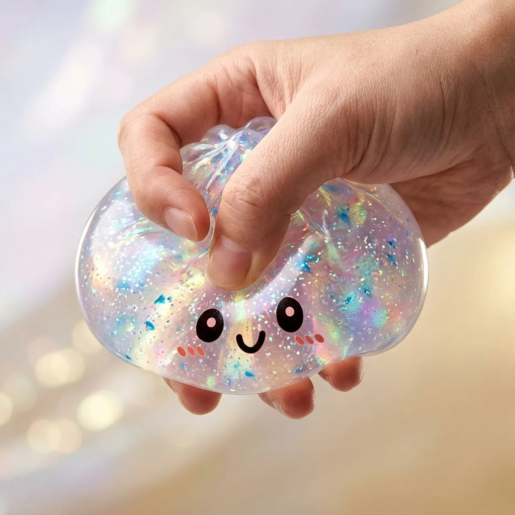 Squishy Dumpling Argenté à Paillettes — en cours de compression
