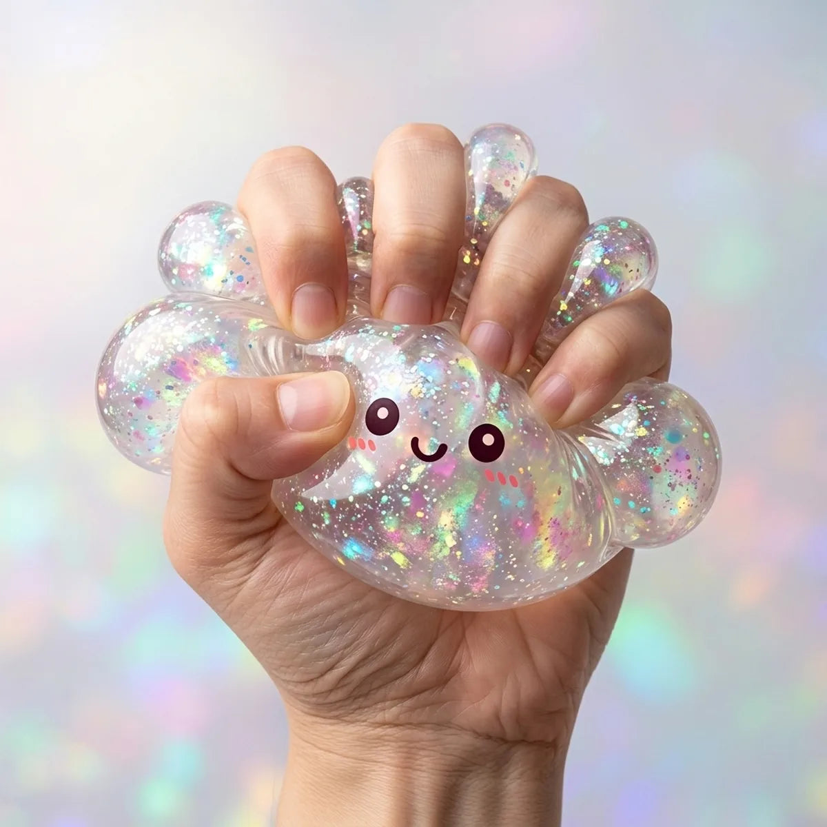 Squishy Dumpling Argenté à Paillettes — complètement écrasé
