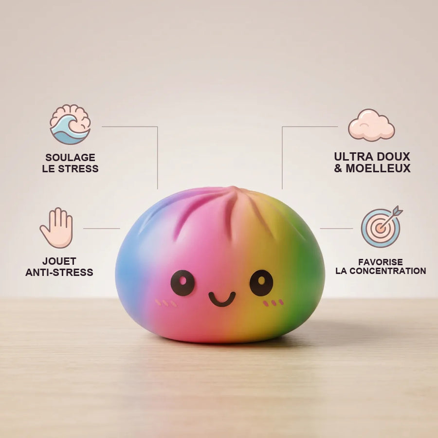 Squishy Dumpling Arc-en-ciel 15 cm — guide des tailles, comparaison avec une main