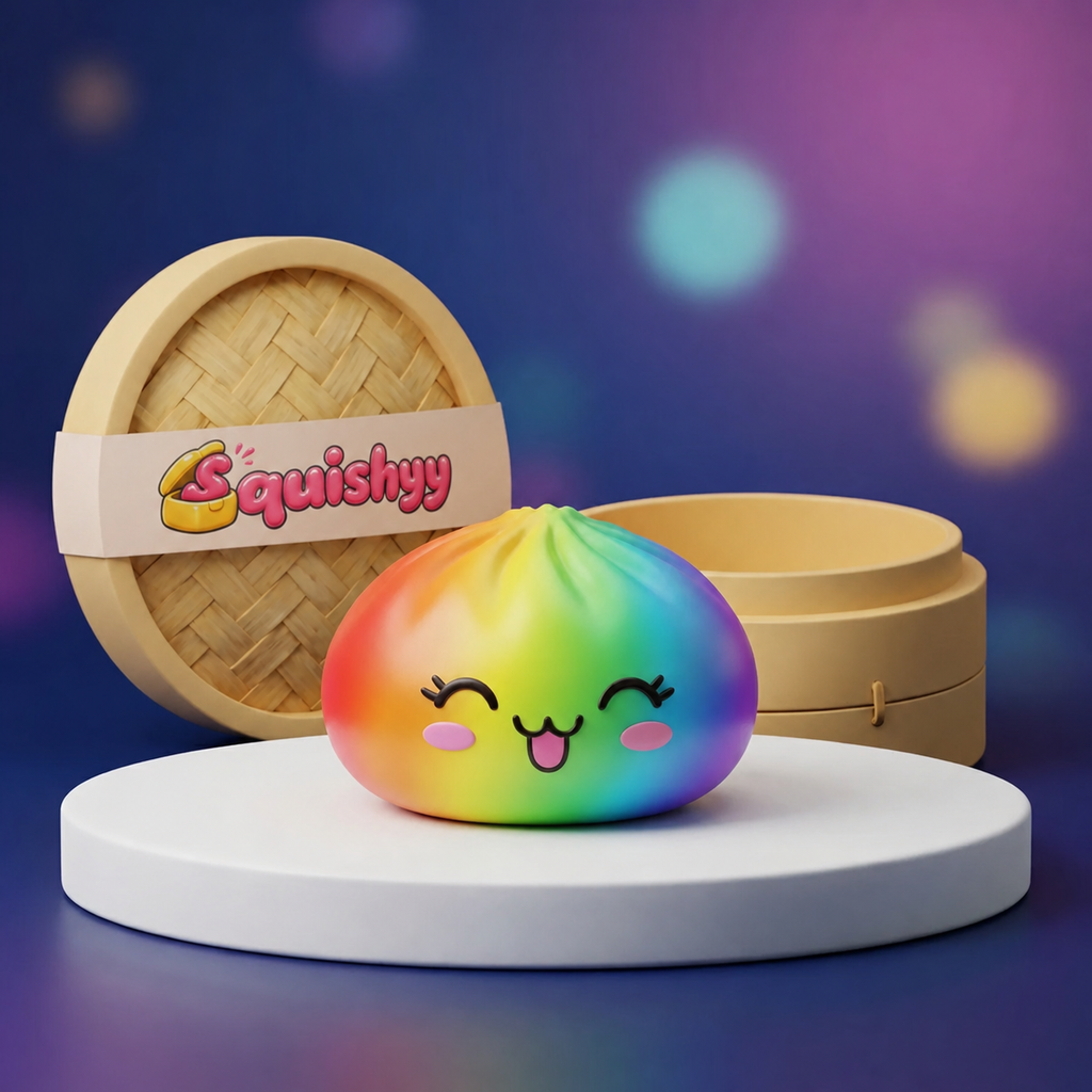 Squishy Dumpling Arc-en-ciel Chromé — photographié en studio