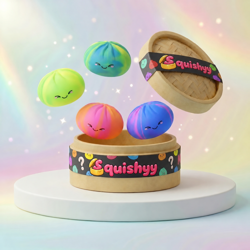 Squishy Dumpling Arc-en-ciel — vu de face sur fond neutre