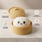Squishy Dumpling Blanc Neige — dimensions comparées à une main