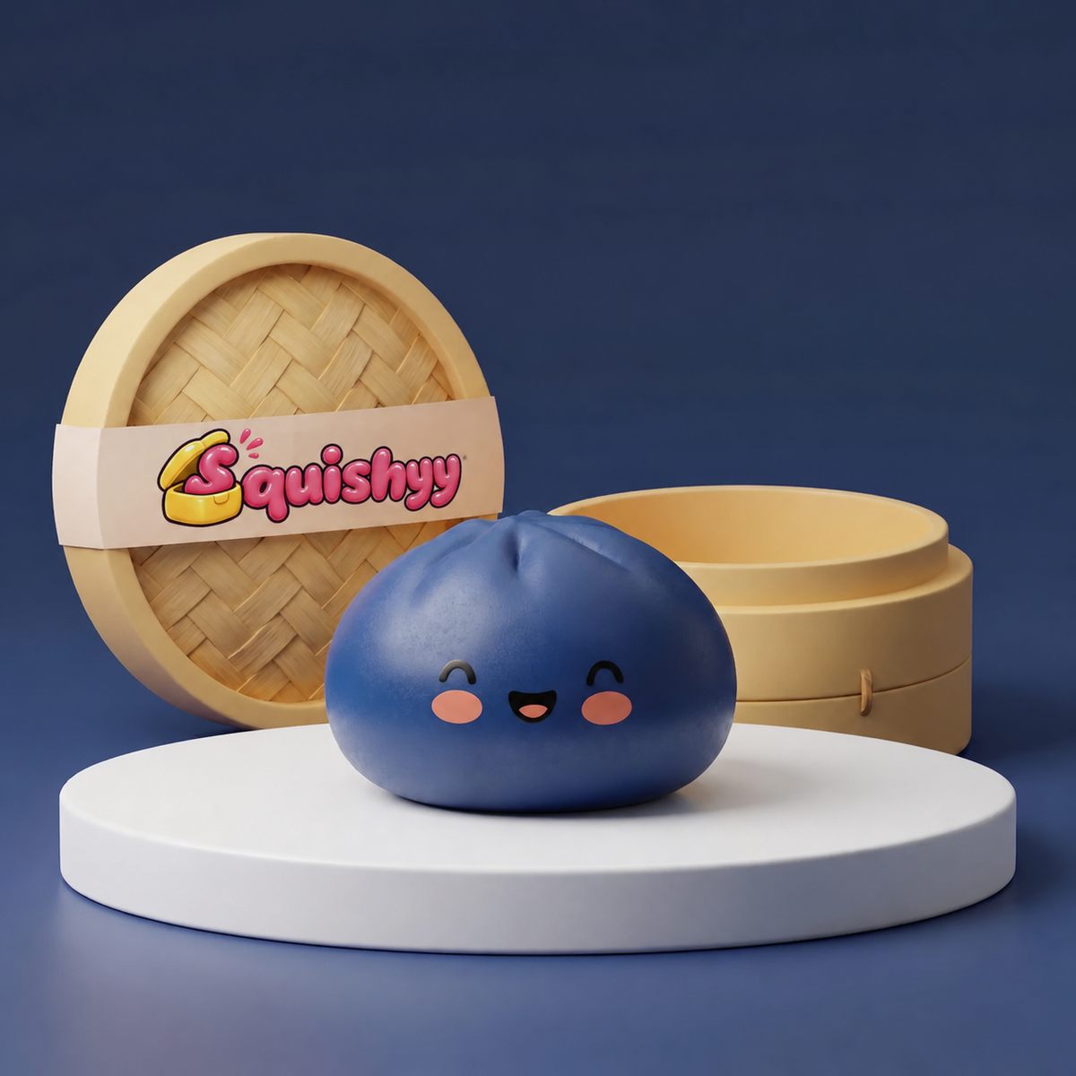 Squishy Dumpling Bleu Nuit — vu de face sur fond neutre