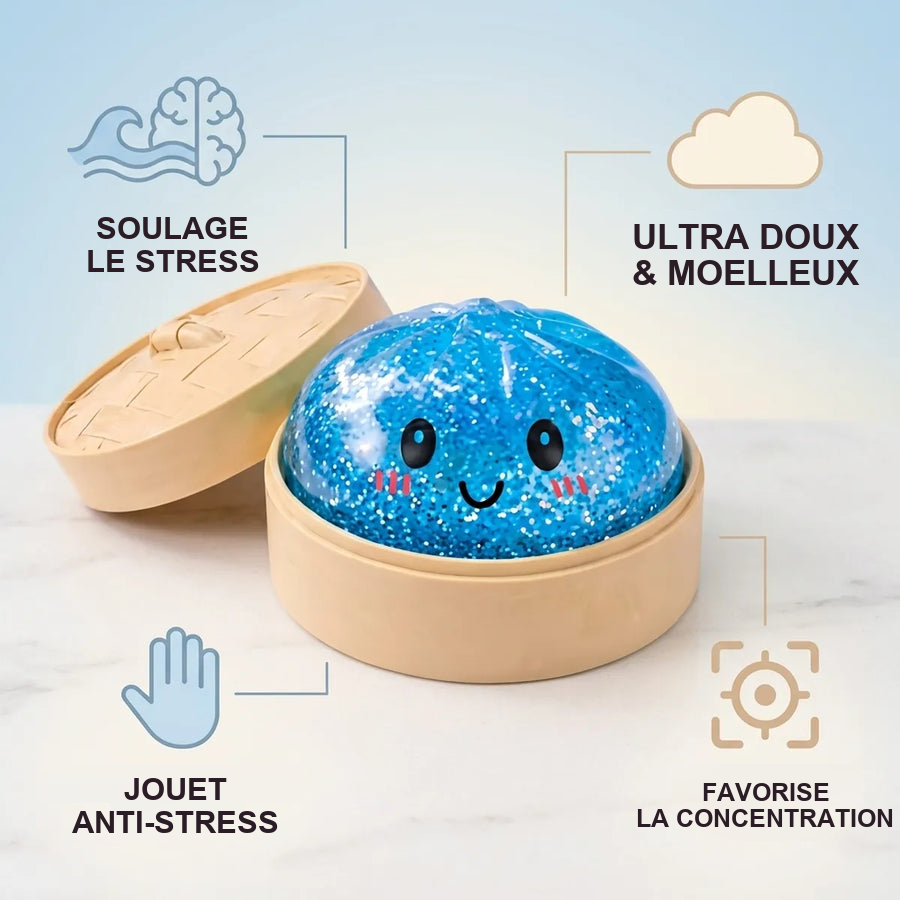 Squishy Dumpling Bleu à Paillettes — détail des finitions