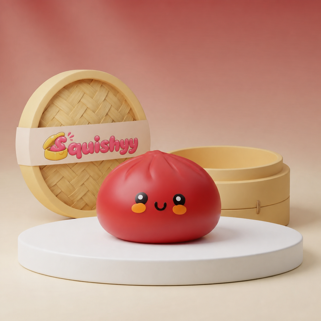 Squishy Dumpling Brioche Rouge — vu de face sur fond neutre