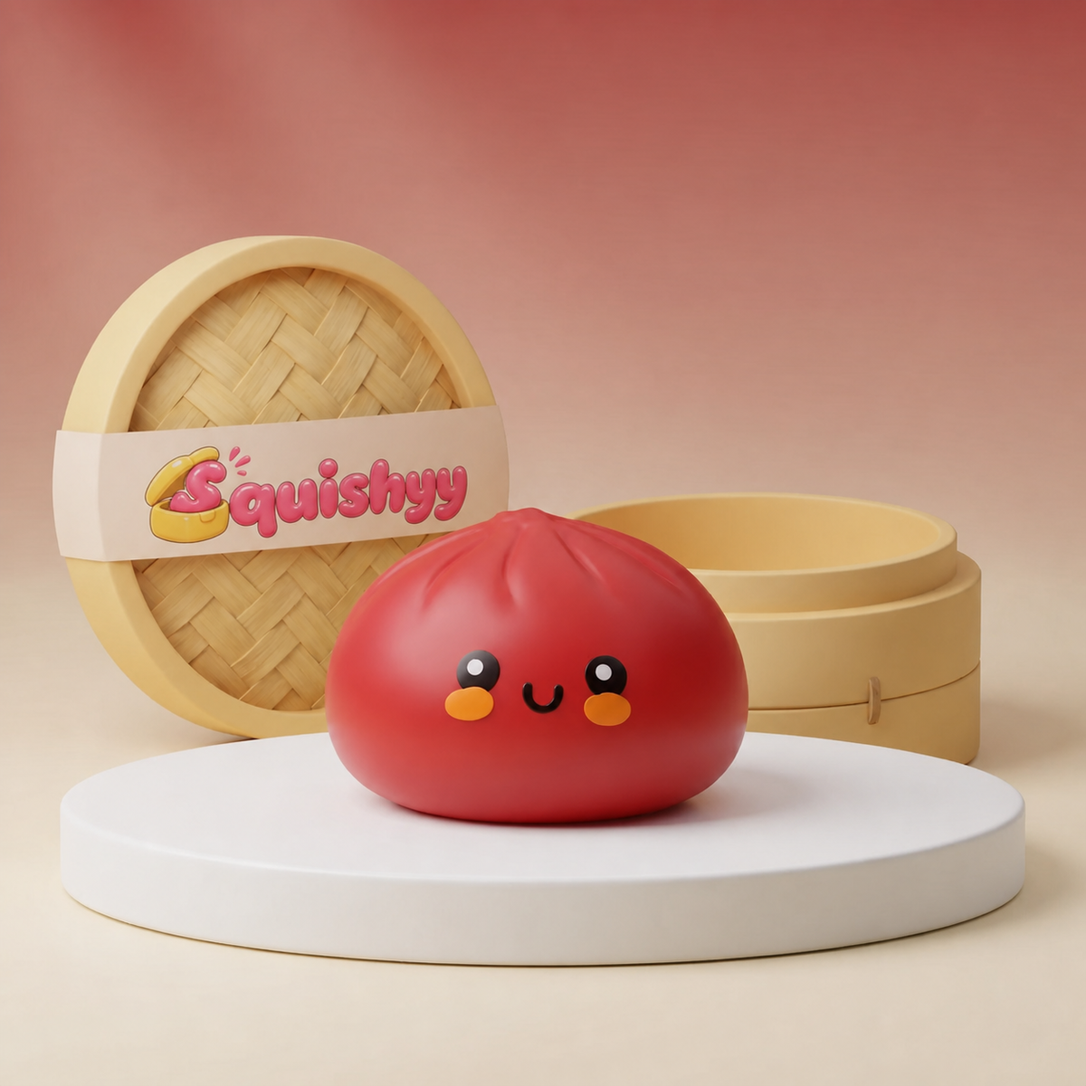 Squishy Dumpling Brioche Rouge — vu de face sur fond neutre