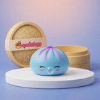 Squishy Dumpling Bubble Bleu Givré — vu de face sur fond neutre