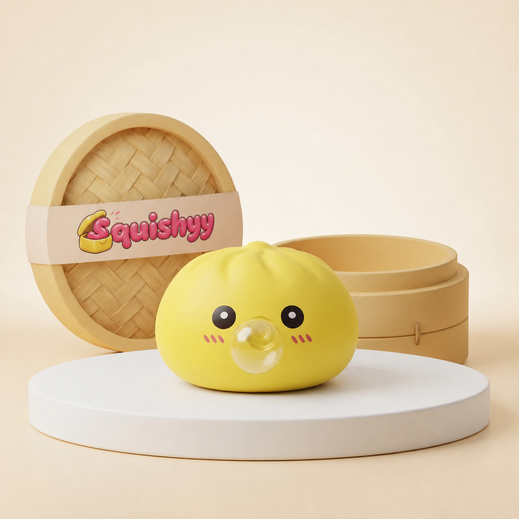 Squishy Dumpling Bubble Jaune — vu de face sur fond neutre