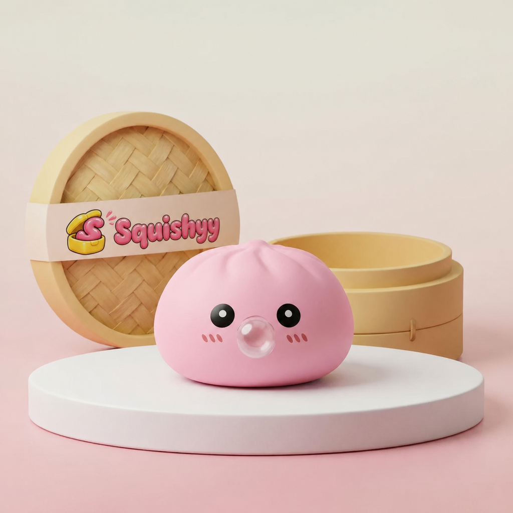 Squishy Dumpling Bubble Rose — vu de face sur fond neutre