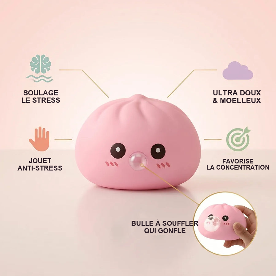 Squishy Dumpling Bubble Rose — guide des tailles, comparaison avec une main