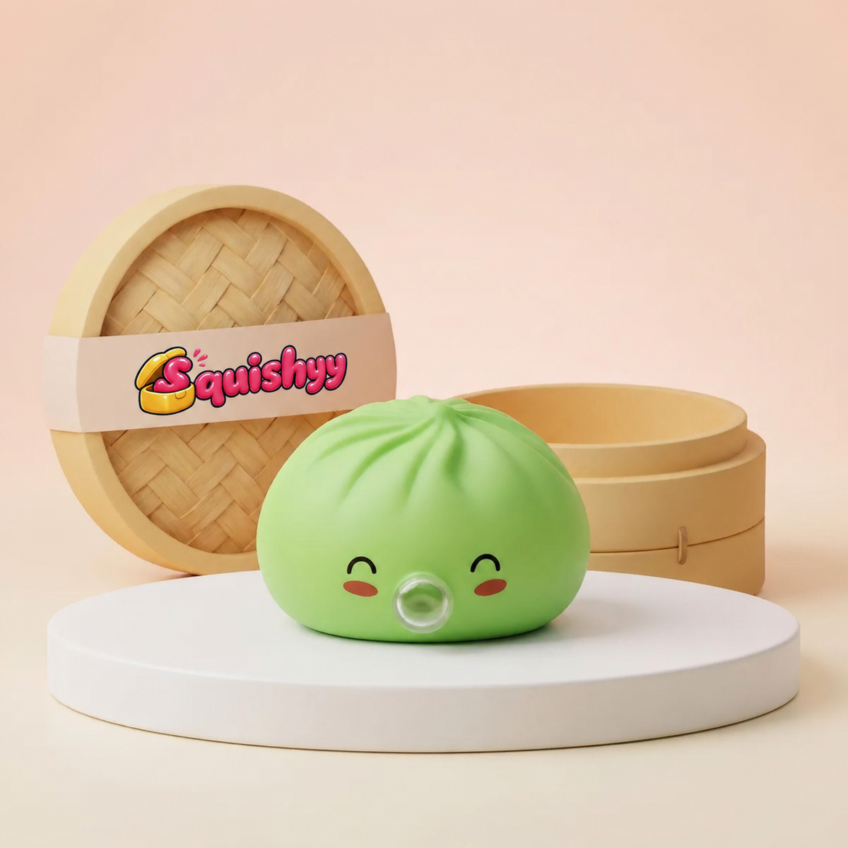 Squishy Dumpling Bubble Vert Jade — vu de face sur fond neutre