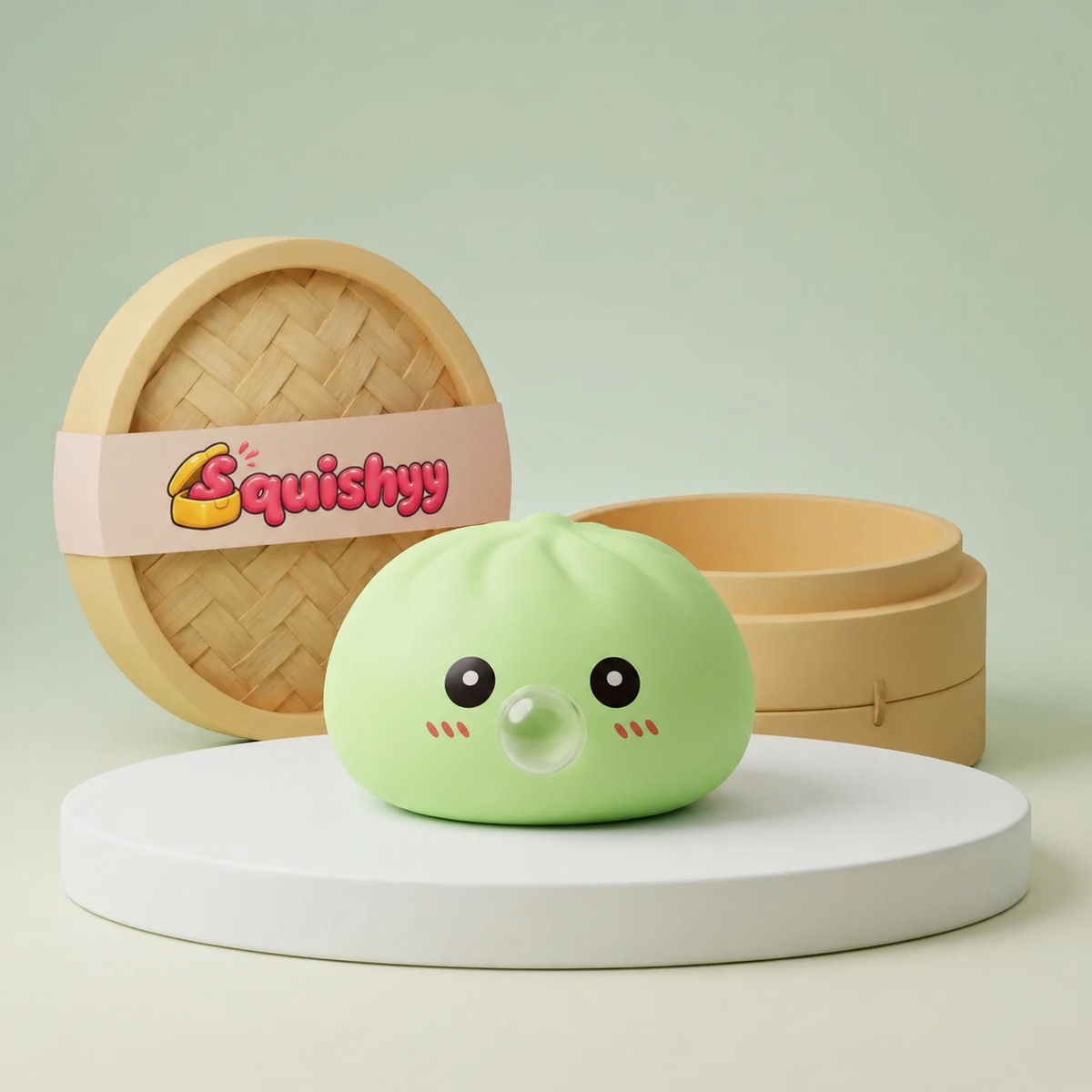 Squishy Dumpling Bubble Vert — vu de face sur fond neutre