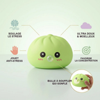 Squishy Dumpling Bubble Vert — guide des tailles, comparaison avec une main
