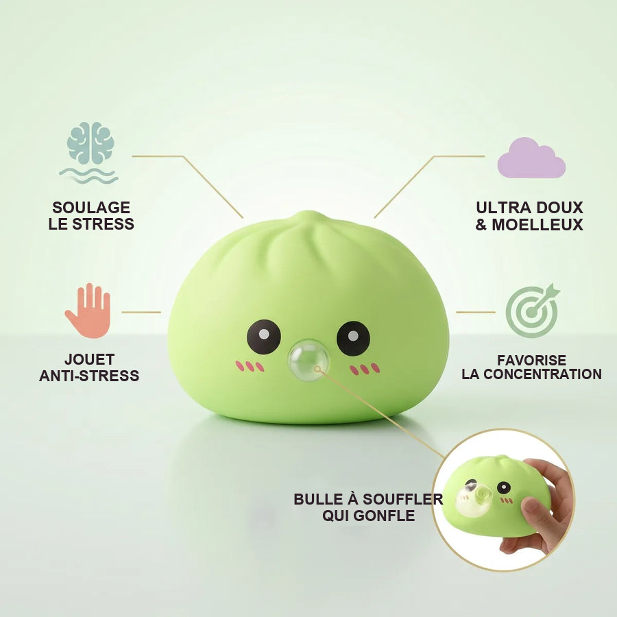 Squishy Dumpling Bubble Vert — guide des tailles, comparaison avec une main