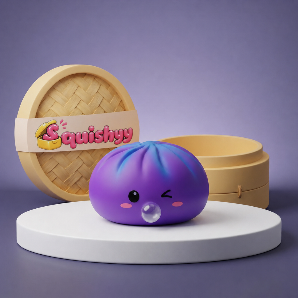 Squishy Dumpling Bubble Violet Cosmique — vu de face sur fond neutre