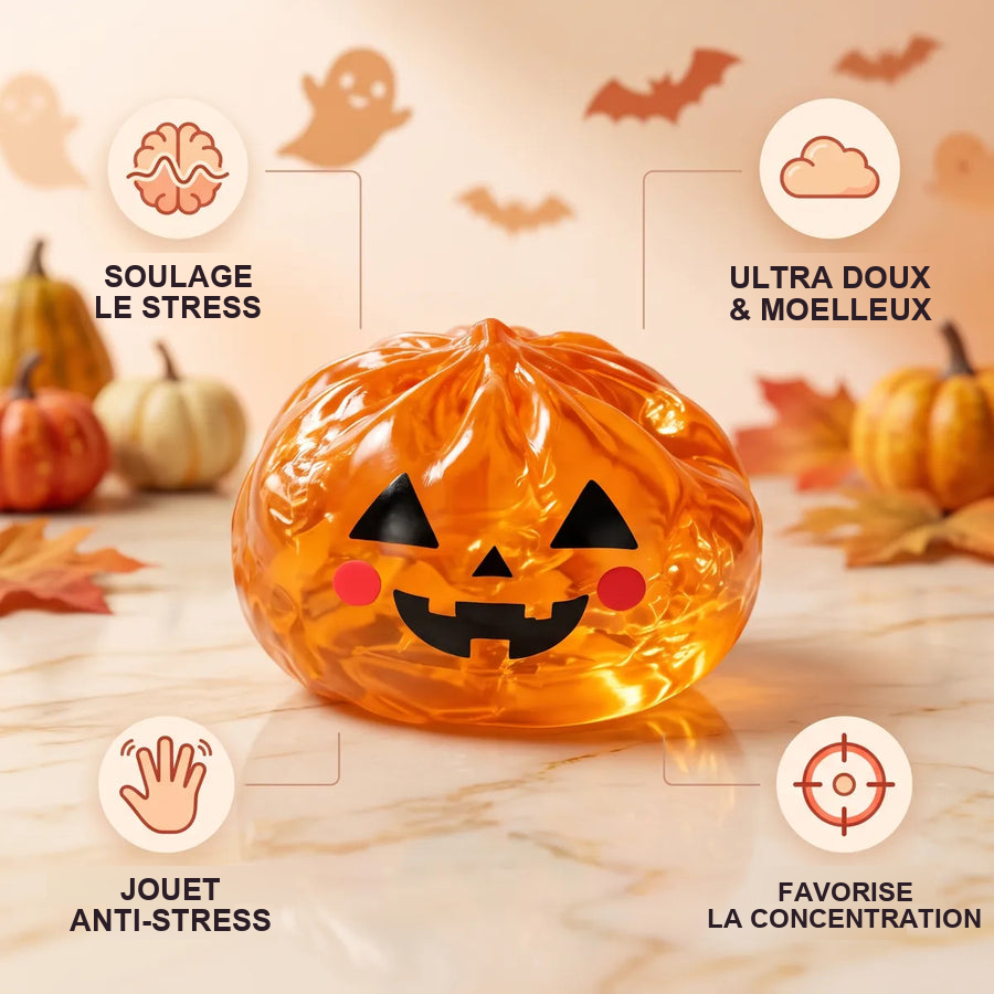 Squishy Dumpling Citrouille translucide — Halloween — utilisé comme anti-stress