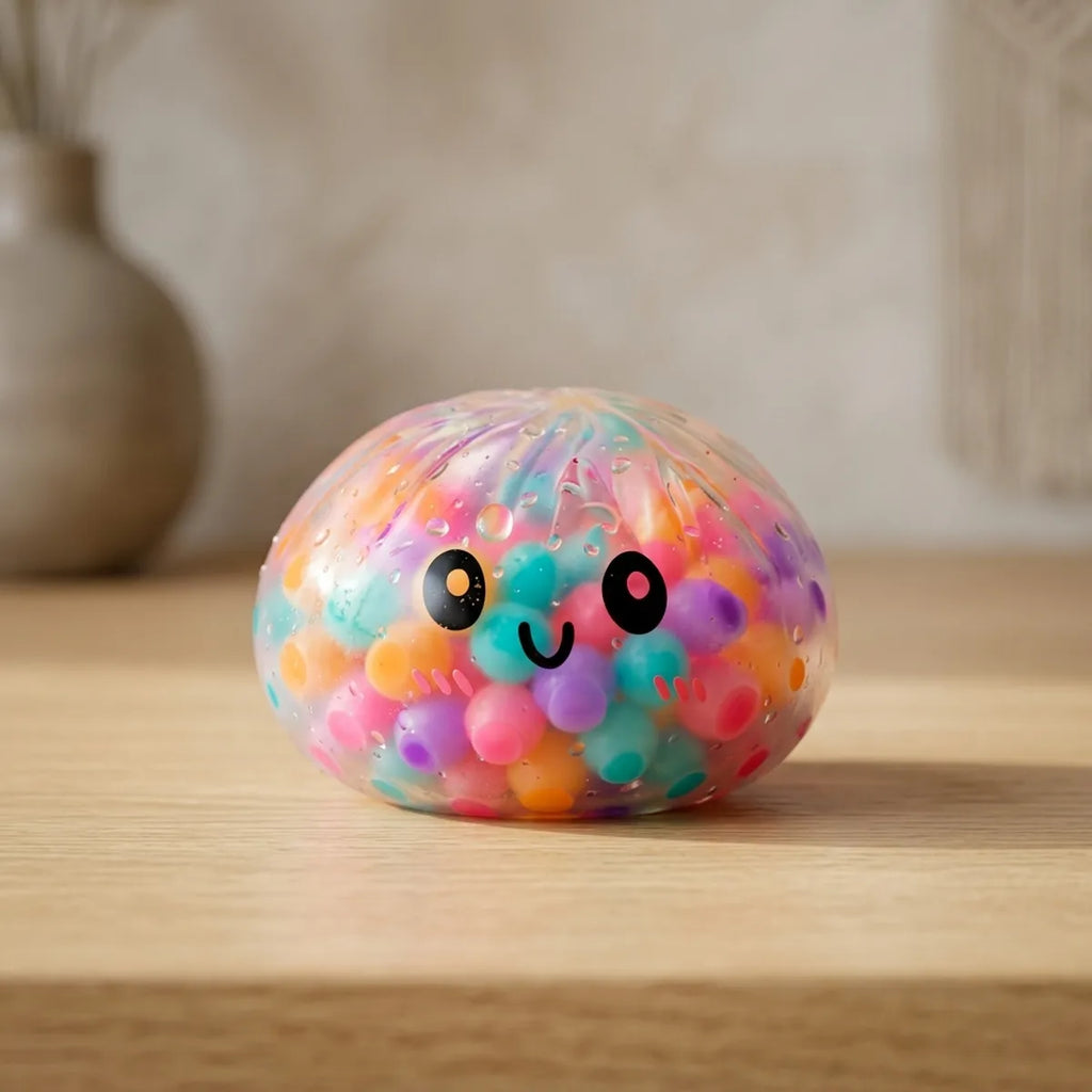 Squishy Dumpling Bubble Multicolore — posé sur un bureau